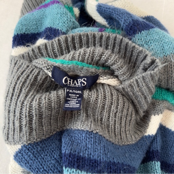 Chaps | Striped Mock Neck Sweater Multicolor Blue Grey Green | Petite XL - Picture 3 of 6